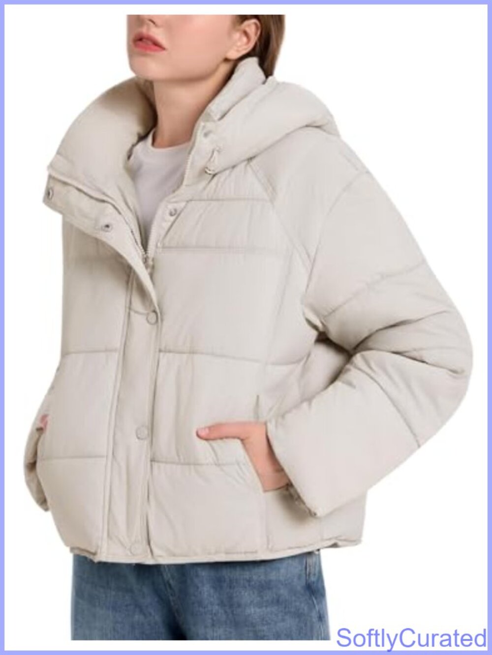Quilted Puffer Jacket Hooded Zip Up Winter Bubble Coat Lightweight Warm